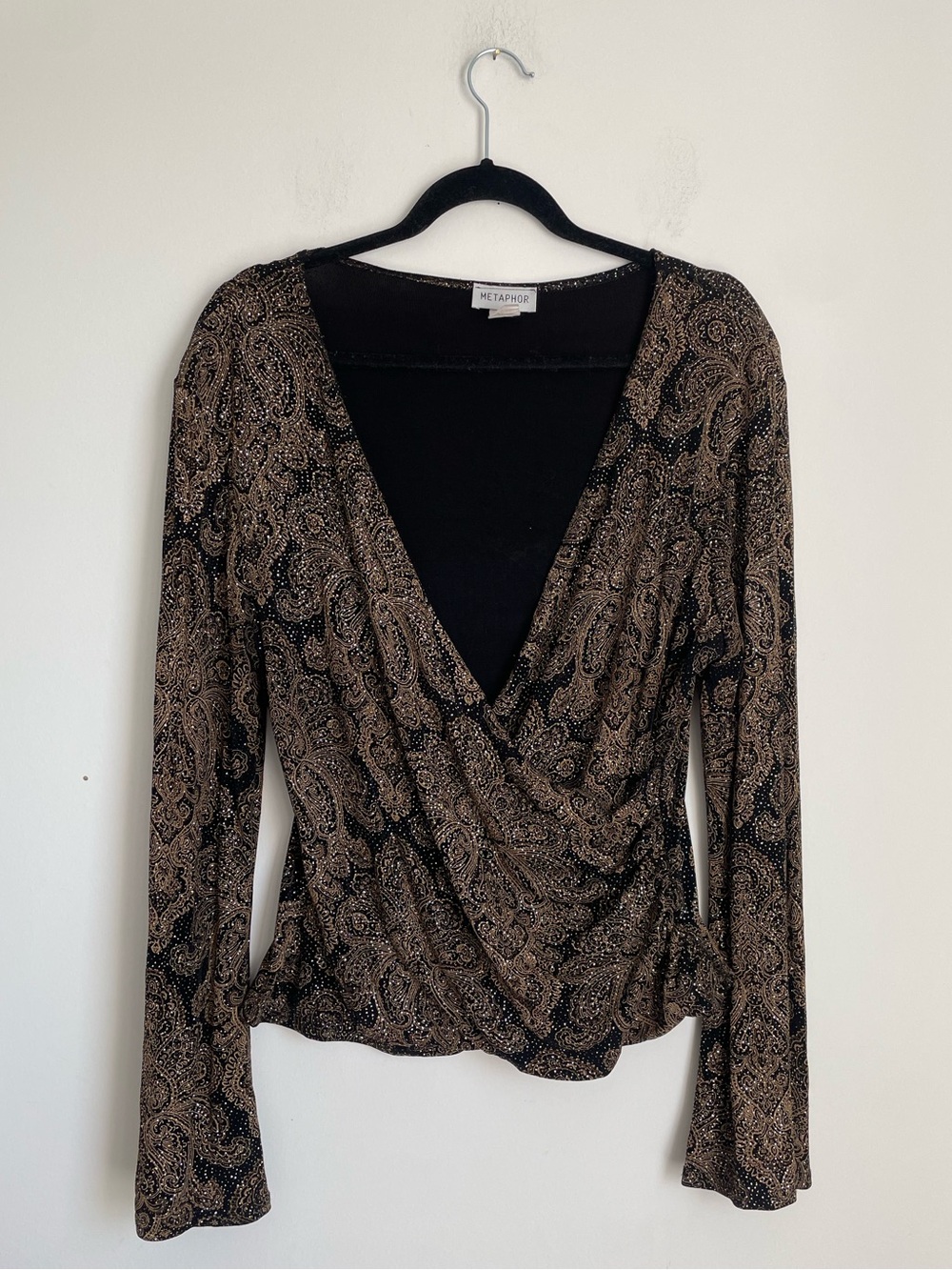 Vintage Flare Sleeve Wrap Sparkly Top Size XL Celestial Whimsigoth Witchy 90s